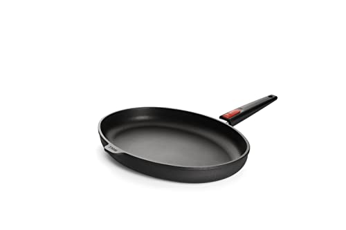 Woll Nowo Titanium Fish Pan - Oval, 38x28.4cm, Induction, Non-stick, Removable Handle, Oven-safe, Black