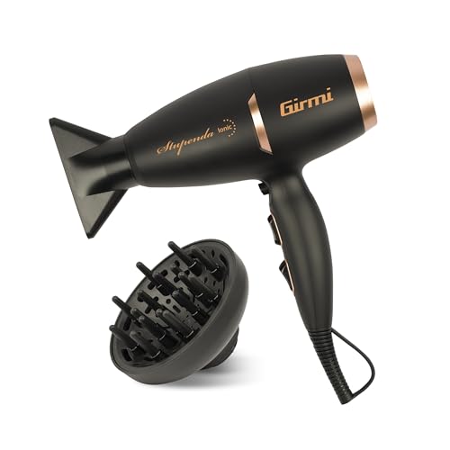 Girmi PH91 profesionāls bezsuku matu fēns, 2200 W, 2 ātrumi, 3 temperatūras, jonu funkcija, ieskaitot difuzoru un koncentratorus, ērts.