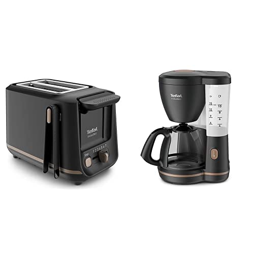 Tefal Includeo brokastu komplekts | Toasteris ar 7 brūnināšanas līmeņiem | Filtra kafijas automāts 12-15 tasēm | melns