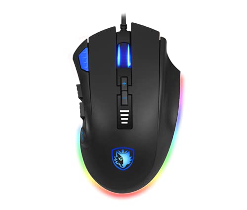 Sades Axe Gaming pele - 12 programmējamas pogas, RGB apgaismojums, 6 dpi līmeņi, ergonomisks rokturis, optiskais sensors.