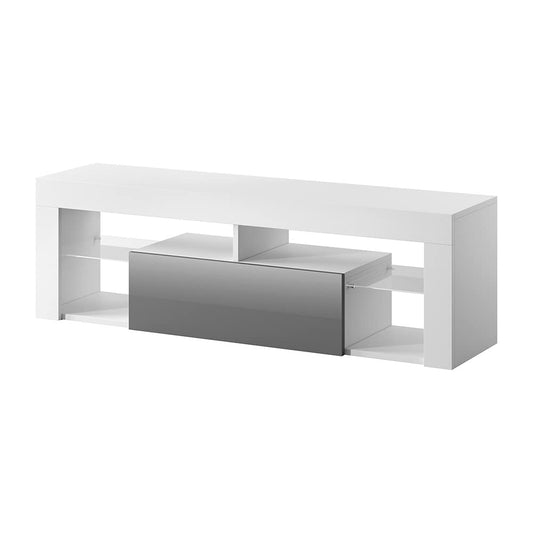 Selsey Bianko – TV banka / TV skapītis ar nolokāmo durvju, laminēta plāksne, balta matēta / pelēka spīdīga, 35 x 140 x 51 cm, 5902409942118