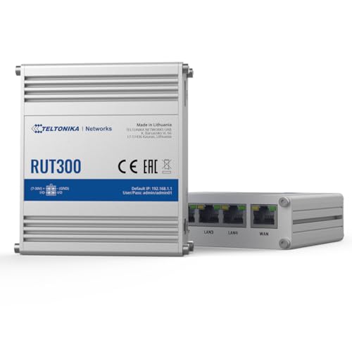 Teltonika RUT300 industriālais Ethernet maršrutētājs, 5 x ātrās Ethernet porti (10/100 Mbps). 2 x konfigurējami digitālie ieejas/izejas un USB 2.0