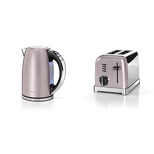 Cuisinart CPK17PIE tējkanna, Multi Temp, 3KW, nerūsējošais tērauds, 1.7L ietilpība, vintage rozā un 2-slota tosteris ar 6 brūnināšanas līmeņiem un atkausēšanas, uzsildīšanas un apstāšanās funkciju, rozā