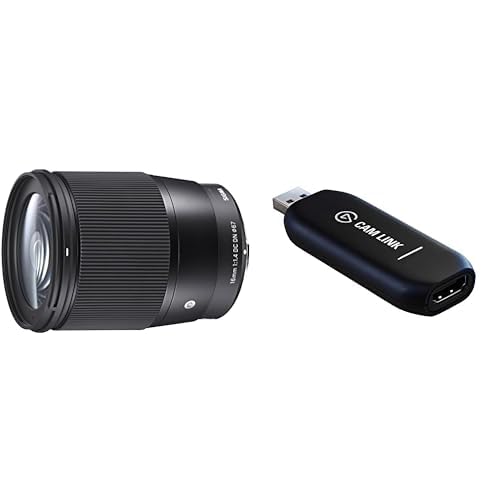 Sigma 402965 16mm F1,4 DC DN Contemporary objektīvs (67mm filtra vītne) Sony-E objektīvu bajonetam & Elgato Cam Link 4K, tiešraide, ieraksts caur DSLR, videokameru, actioncam, 1080p60