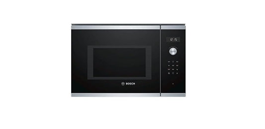 Bosch BEL554MS0 Sērija 6 Iebūvēta mikroviļņu krāsns, 38 x 59 cm, 900 W, griežamais šķīvis 31,5 cm, durvju piestiprinājums pa kreisi, AutoPilot 8 8 automātiskās programmas, tīrīšanas atbalsts, LED skārienekrāns, nerūsējošais tērauds