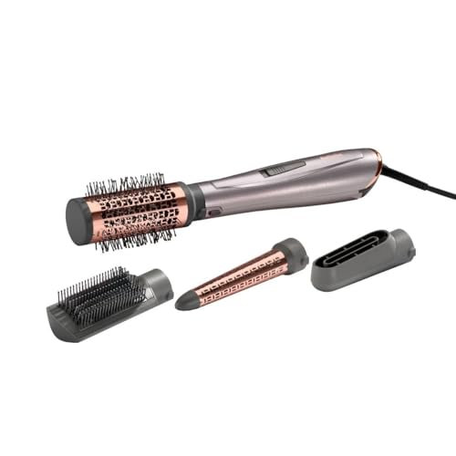 BaByliss Air Style 1000 – Viss vienā siltā gaisa suka, apjoma veidotājs, izlīdzināšanas suka un lokšķēres, jonu tehnoloģija pret frizēšanu, 4 uzgaļi, vara/pelēka, AS136E