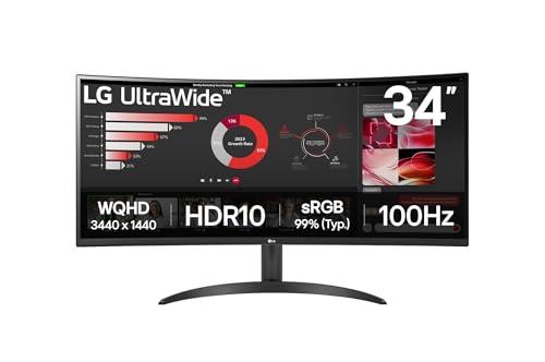 LG 34WR50QK-B UltraWide Monitor - 34", 3440x1440, 21:9, 100Hz, HDR10, 99% sRGB, AMD FreeSync, PBP mode, OnScreen Control