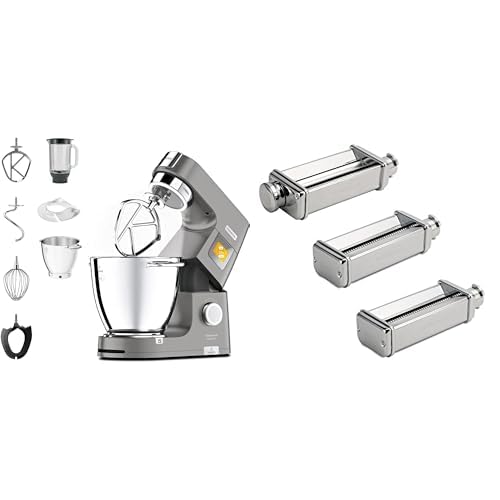Kenwood virtuves ierīces Titanium Chef Patissier XL KWL90.034SI – 1400 vati, ieskaitot 4 daļu konditorejas komplektu, sudraba krāsā un makaronu komplektu MAX980ME piederumi Kenwood virtuves kombainiem, nerūsējošais tērauds
