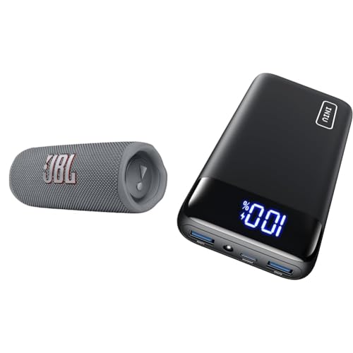 JBL Flip 6 Bluetooth skaļrunis pelēkā krāsā – ūdensizturīgs, portatīvs skaļrunis un INIU Power Bank, 20000mAh Power Bank ātrās uzlādes funkcija USB C ieejai un izejai