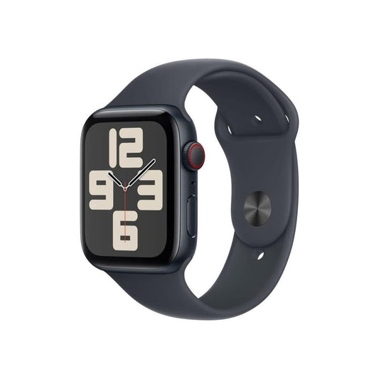 Apple Watch SE (2. paaudze) GPS + Cellular 44 mm viedpulkstenis ar alumīnija korpusu pusnakts krāsā un sporta siksniņu pusnakts krāsā (M/L). Fitnesa un miega izsekošana, negadījumu atpazīšana, Retina displejs