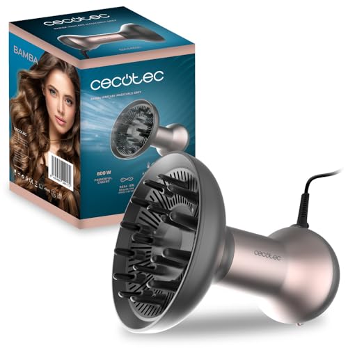 Cecotec matu žāvētājs ar difuzoru Bamba IoniCare MagiCurls pelēks. 800W, 3 temperatūras, 2 ātrumi, jonu tehnoloģija frizūras novēršanai, 17-zobu difuzors, 1,6 m rotējošs 360º kabelis.