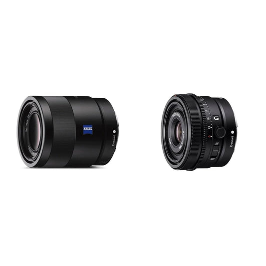 Sony SEL-55F18Z Zeiss standarta objektīvs (fiksētā fokusa & SEL24F28G | Pilna kadra FE 24mm F2.8 G - Premium G sērijas objektīvs ar fiksētu fokusu