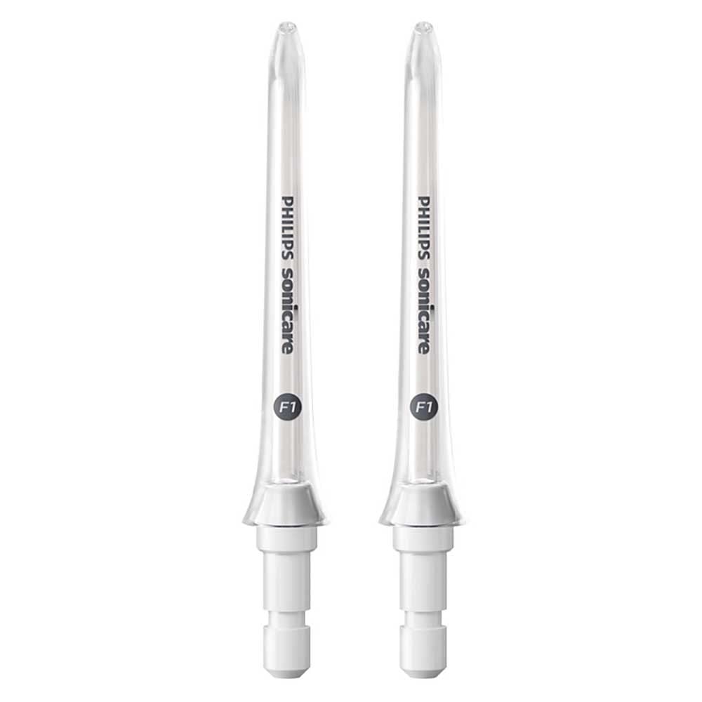 Philips Sonicare Standarta uzgalis F1 mutes skalošanai HX3042/00, divu iepakojums; Mutes skalošanas flosser, ko var izmantot ar bezvadu Philips Sonicare Power Flosser balts