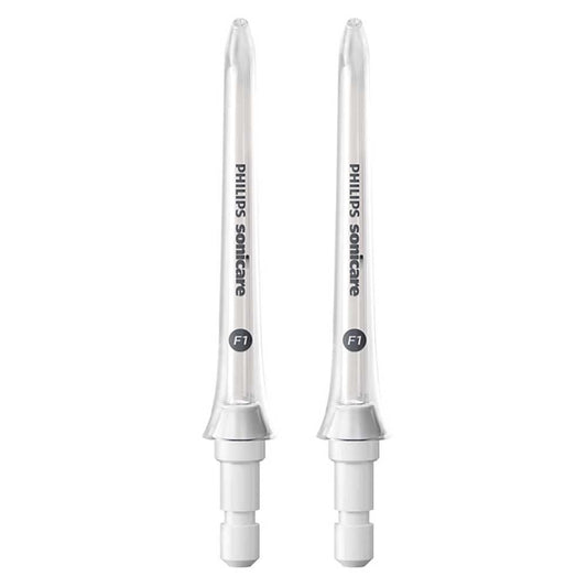 Philips Sonicare Standarta uzgalis F1 mutes skalošanai HX3042/00, divu iepakojums; Mutes skalošanas flosser, ko var izmantot ar bezvadu Philips Sonicare Power Flosser balts