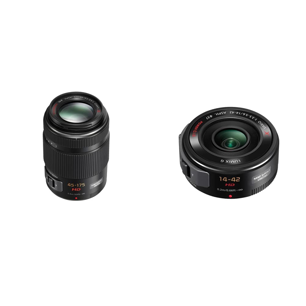 Panasonic H-PS45175E LUMIX G X Vario Tele Powerzoom 45-175mm F4.0-5.6 ASPH objektīvs (90-350 mm KB) melns & H-PS14042E LUMIX G X Vario Powerzoom 14-42mm F3.5-5.6 ASPH. objektīvs (28-44 mm KB) melns