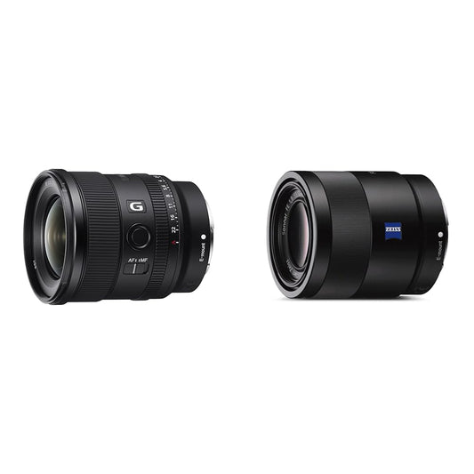 Sony SEL-20F18G pilna formāta E-mount objektīvs (FE 20mm F1.8, ultra platleņķa, viegls), melns & SEL-55F18Z Zeiss standarta objektīvs