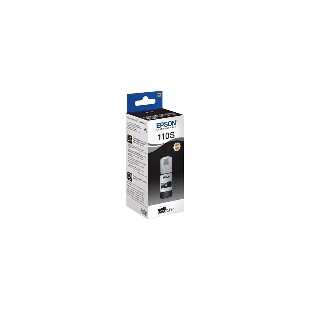 Epson INK/110S ECOTANK - Black pigment ink bottle for high-quality printing and long-lasting performance.