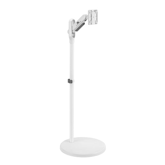 Maclean MC-970 Mobilais monitors/TV grīdas statīvs uz riteņiem 17-25" collu ekrānam, brīvi stāvošs, VESA 75x75 100x100, slodze no 2 līdz 10kg, slīpums un augstuma regulēšana (balts)