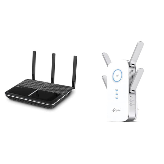 TP-Link Archer VR2100v interneta rūteris 3, Super-VDSL 35b modema rūteris, 4 × Gigabit porti un RE655 WLAN pastiprinātājs repeater AC2600 (Dual-WLAN AC + N, 1733 MBit/s 5GHz + 800MBit/s 2,4GHz, Gigabit-LAN ports)