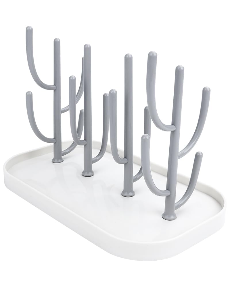 Žāvēšanas statīvs bērnu pudelītēm, Vertical Baby Bottle Drying Rack, ar notekpaplāti, noņemams, BPA nesaturošs pudelīšu, knupīšu, krūzīšu un piederumu žāvēšanai, pelēks