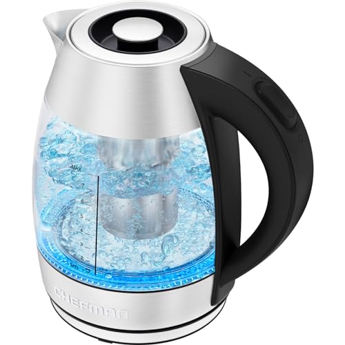 Chefman elektriskā stikla tējkanna - 1,8L, LED displejs, noņemams vāks, automātiska izslēgšanās, BPA nesaturoša, 2200W.