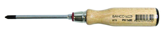 Bahco 9778-2 screwdriver with wooden handle PH-2, 220 mm, durable and ergonomic design for precision tasks.