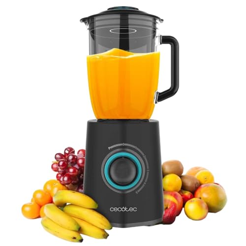 Cecotec Power Black Titanium 2300MAX Mix Go - 2300W, 1.5L capacity, 5 speeds, 6 black titanium-coated blades, heat-resistant jug.