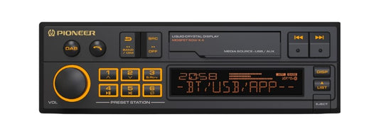 Autoradio Pioneer SXT-C10PS 1-DIN, retro dizains, Bluetooth®, DAB+, USB, AUX, RGB apgaismojums, 13 joslu ekvalaizers, Pioneer Smart Sync App