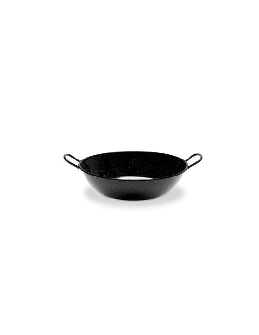 La Valenciana 45 cm emaljēta tērauda panna - melna, divi rokturi, izturīga, ideāla cepšanai un sautēšanai.