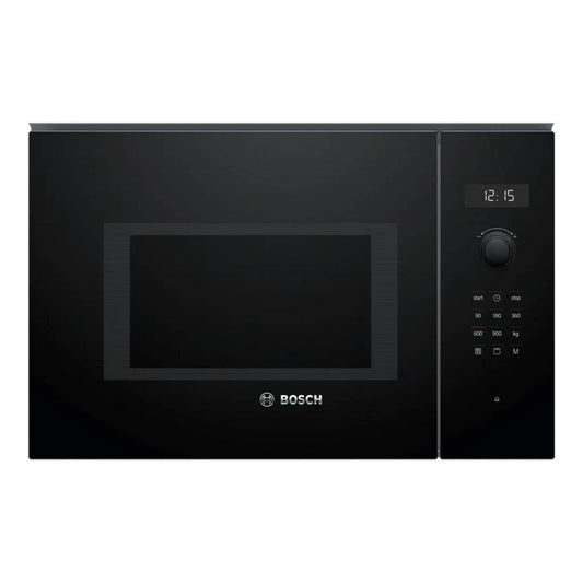 Bosch BEL554MB0 Sērija 6 Iebūvēta mikroviļņu krāsns, 38 x 59 cm, 900 W, griežamais šķīvis 31,5 cm, durvju piestiprinājums pa kreisi, AutoPilot 8 8 automātiskās programmas, tīrīšanas atbalsts, LED skārienekrāns