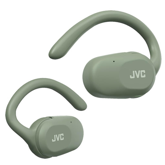 JVC Nearphones HA-NP40T-G - bezvadu, atvērta auss dizains, regulējami ausu āķi, 26 stundu akumulatora darbības laiks, IPX4.