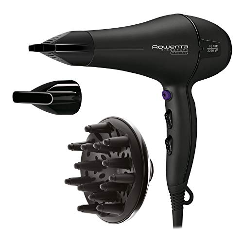 Rowenta Signature Pro CV7840F0, profesionāls 2200 W AC matu fēns, jonu funkcija, 2 ātrumi un 3 temperatūras iestatījumi ar koncentratoriem un difuzoru.