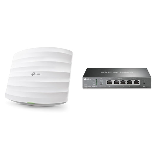 TP-Link EAP245 divjoslu WLAN piekļuves punkts un ER605 5 portu divkāršs/multiple WAN VPN maršrutētājs