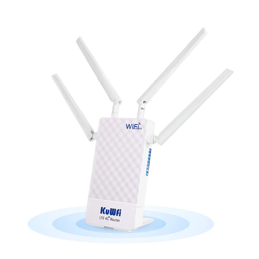 4G SIM maršrutētājs, KuWFi 300Mbps 4G LTE maršrutētājs ūdensizturīgs āra lietošanai ar SIM kartes slotu, ar 48 PoE adapteri, atbalsts Wi-Fi maršrutētājiem B1 / B3 / B7 / B8 / B20