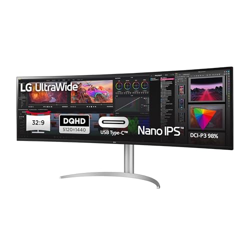 LG 49WQ95X-W.AEU UltraWide Monitor - 49" QHD 1440p, curved IPS display, anti-glare, white LED backlight.