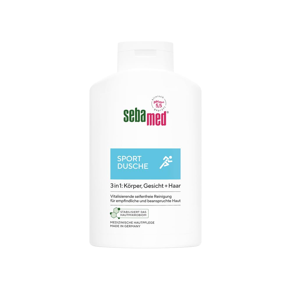 Dušas želeja un šampūns 3 in 1 Sebamed Sport, 400 ml, ķermenim, sejai un matiem, vīriešiem un sievietēm, ādas un matu kopšanai