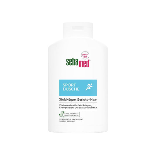 Dušas želeja un šampūns 3 in 1 Sebamed Sport, 400 ml, ķermenim, sejai un matiem, vīriešiem un sievietēm, ādas un matu kopšanai