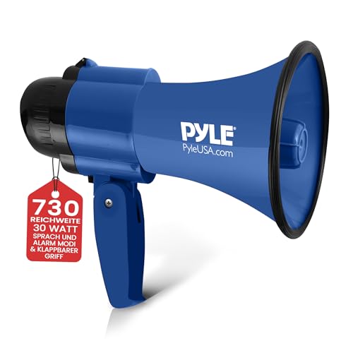 Pyle Signālhorns, Megafons ar sirēnu un mikrofonu – Megafons ar sirēnu – Megafons, rokas sirēna gaisa futbolam, kā megafons futbolam un fanu trūte uzmundrināšanai, megafoni bērniem un pieaugušajiem 30W salokāms