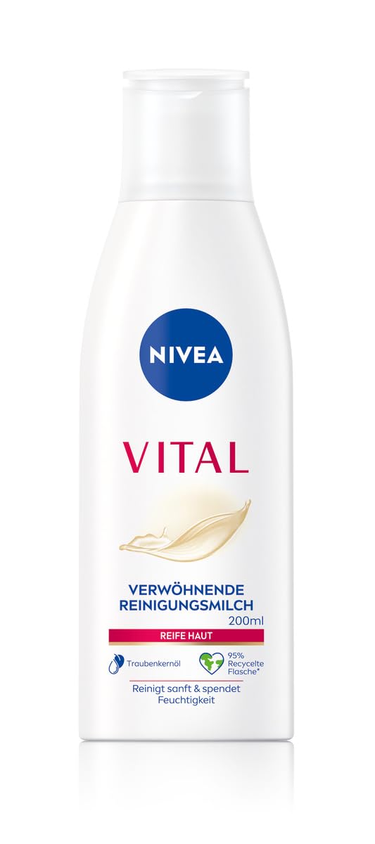 Attīrošs pieniņš sejai NIVEA VITAL, maigais sejas tīrīšanas pieniņš nobriedušai ādai, noņem kosmētiku un netīrumus, 200 ml