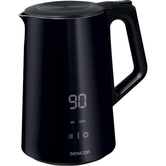 Sencor ūdens vārītājs - 1.5L, 2200W, nerūsējošais tērauds, temperatūras iestatījums, LED displejs, aizsardzība pret apdegumiem.