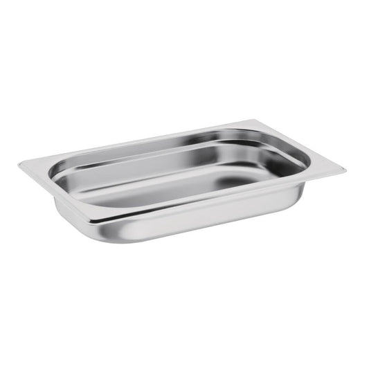 Vogue GM313 - nerūsējošā tērauda panna, 1/4 Gastronorm, 40 mm, 265 x 162 mm, restorāna pārtikas trauks, sudraba krāsā