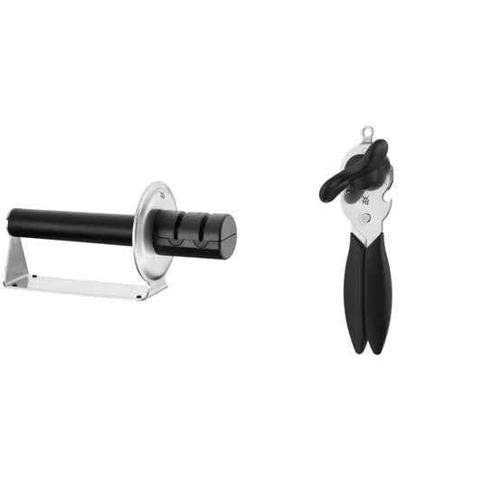 WMF Gourmet nažu asinātājs, keramikas diski, 2 posmi, priekš- un pēcapstrādei, droša lietošana un atveramais nazis ar kapsulu atvērēju 20 cm, plastmasa, Cromargan nerūsējošais tērauds, mazgājams trauku mazgājamajā mašīnā, melns