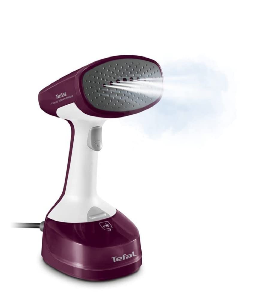 Tefal Access Steam Minute - 1100W steamer with 150ml tank, quick 45s heat-up, includes accessories, purple/gray/white.