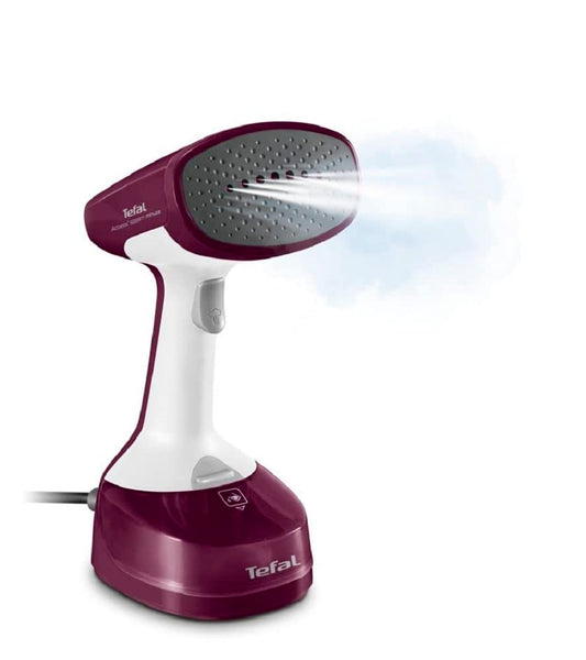Tefal Access Steam Minute - 1100W steamer with 150ml tank, quick 45s heat-up, includes accessories, purple/gray/white.