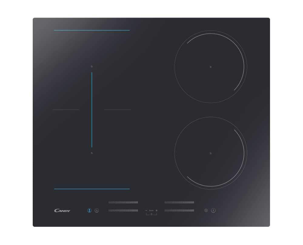Candy CMC644TP Indukcijas plīts, 4 degļi, stikla keramikas, iebūvējama, elastīgā zona, skārienvadība, ar jaudas ierobežotāju, bērnu aizsardzība, 59 x 60 x 52 cm, melna