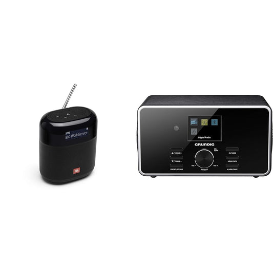 JBL Tuner XL radioreģistrators melnā krāsā – pārnēsājams Bluetooth skaļrunis un GRUNDIG DTR 4500 digitālais radio, DAB+, FM radio, RDS, 2.0 stereo skaļruņu sistēma