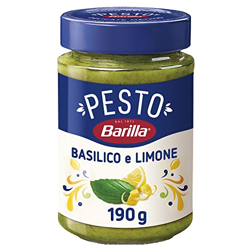 Barilla Pesto Basilico e Limone - Gluten-free Italian pasta sauce with lemon and basil notes, 12x190g jars.