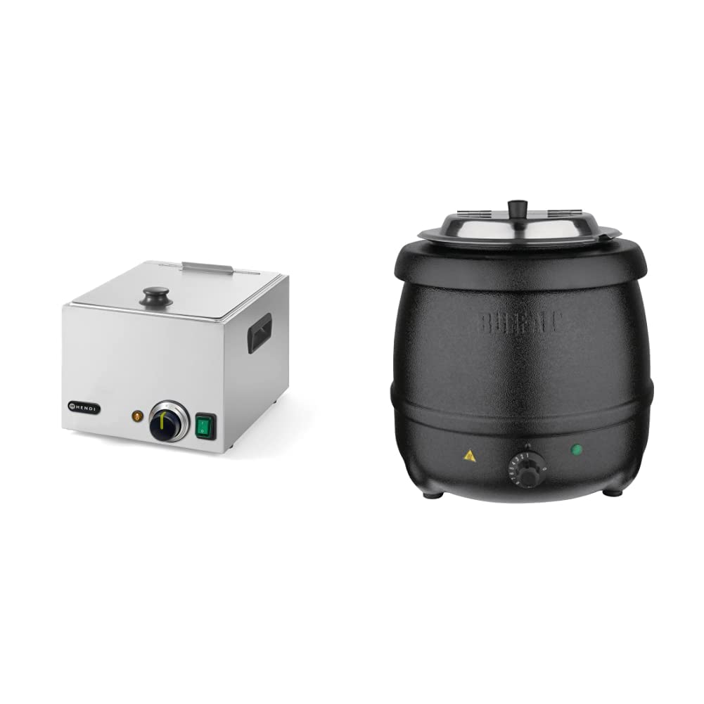 HENDI desu sildītājs, elektrisks, bockvurst sildītājs, desu vārītājs, tilpums 10L, regulējams līdz 85°C, praktiskas rokturi, 230V, 1000W, 330x280x(H)250mm, nerūsējošais tērauds un Buffalo zupas katls. 10 litri. Melns