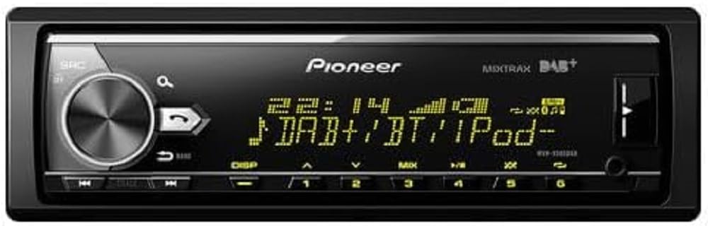 Pioneer MVH-X580DAB-AN iekļ. DAB antenu, 1-DIN autoradio ar DAB+, RGB, vācu izvēlnes vadība, Bluetooth, USB, AUX ieeja, iPod/iPhone tiešā kontrole, brīvroku ierīce, Smart Sync