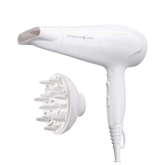 Remington matu fēns joni (2200W, jonu kopšanas keramikas gredzens: saudzīga stilizēšana un vienmērīga siltuma sadale, 3 siltuma un 2 atsevišķas ventilatora pakāpes + dzesēšanas pakāpe, 2 uzgaļi) D3199 [Amazon ekskluzīvi]